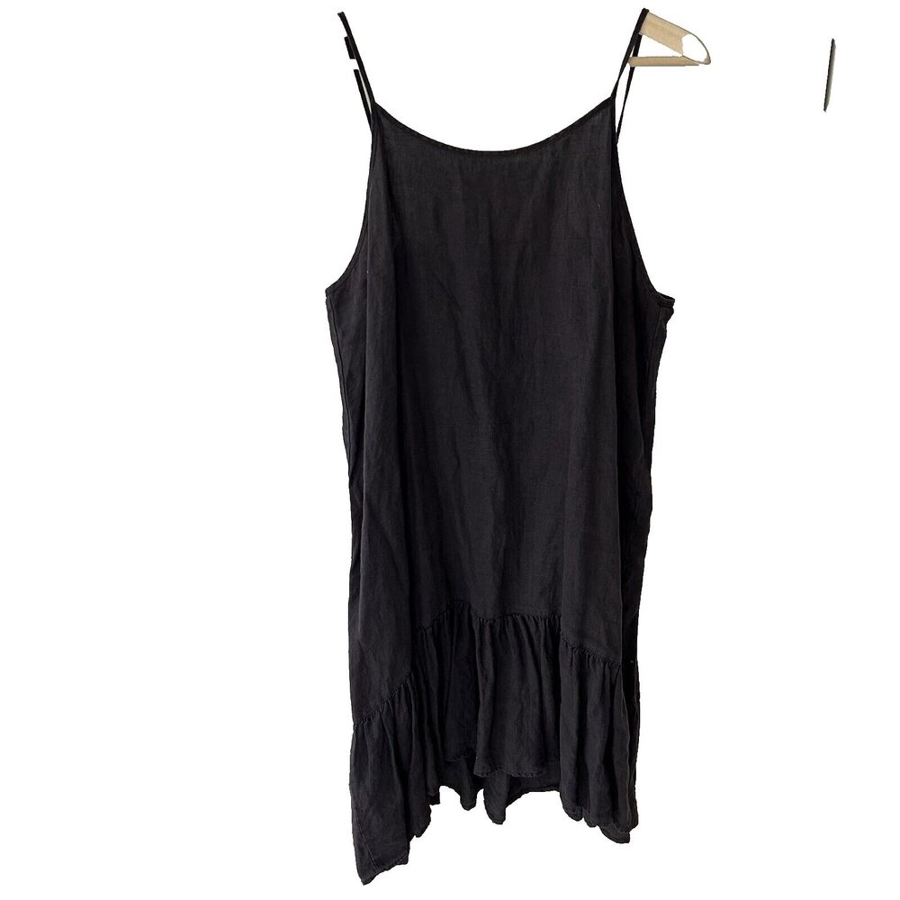 Bryn Walker Dress Size XL 100% Linen Brown Ruffle Bottom Sleeveless Coastal